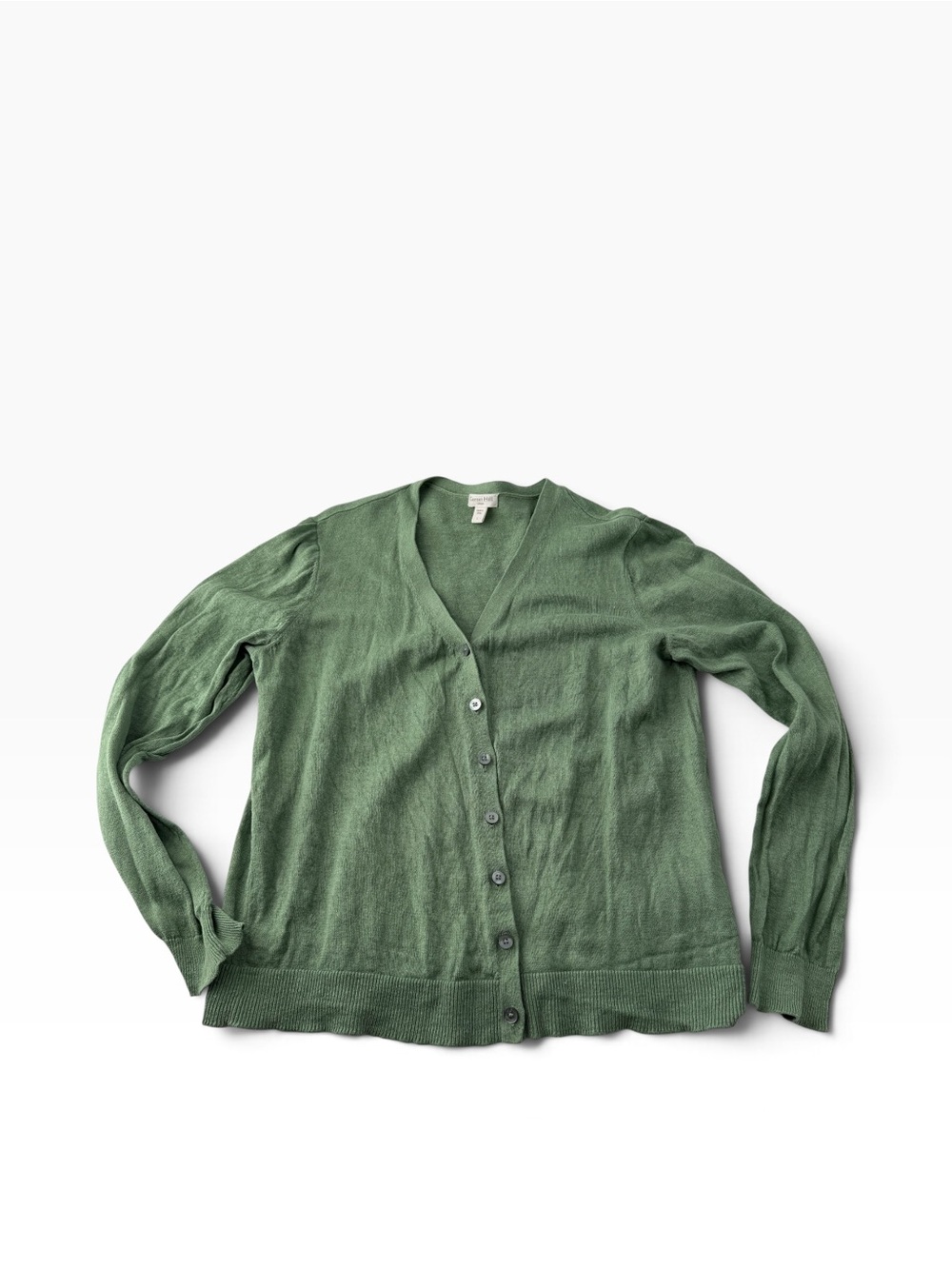Garnet Hill 100% Line Green V-Neck Button Cardigan Lagenlook Cottagecore Size L